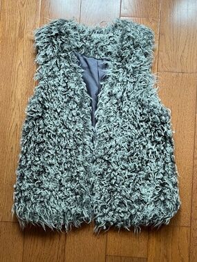 Grey Curly Faux-Fur Statement Layering Vest